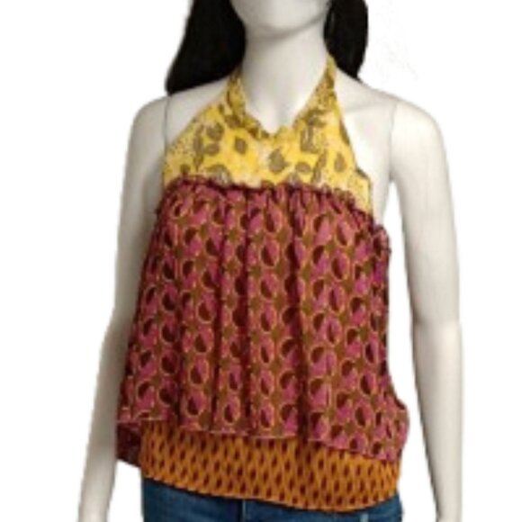 NWT ZARA Flowy Layered Boho Halter Top Women's Size Large Multi-colored - Picture 1 of 6